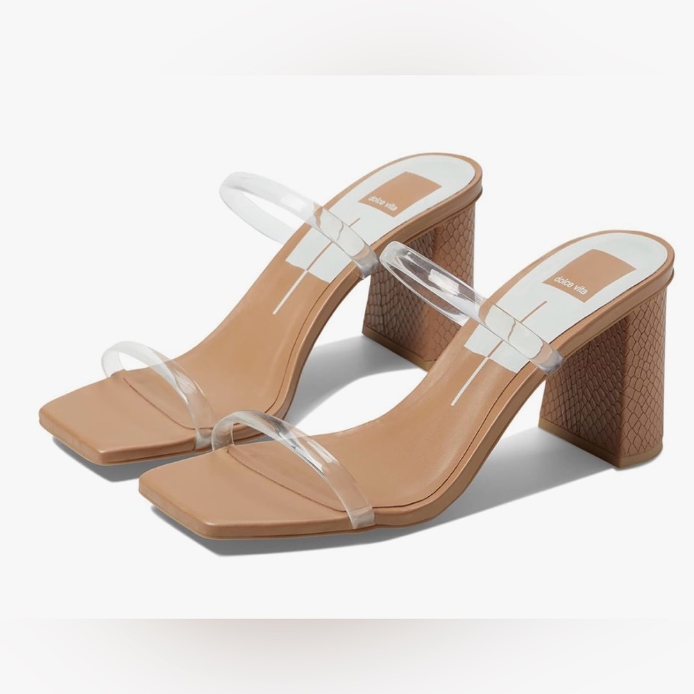 Dolce Vita Tan Block Heels with Clear Straps